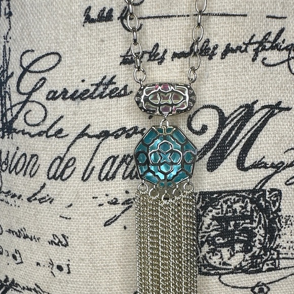 Kendra Scott 🩵Tae 14k Gold Over Brass Dichroic Glas Long Pendant Tassel Necklace - Picture 5 of 8